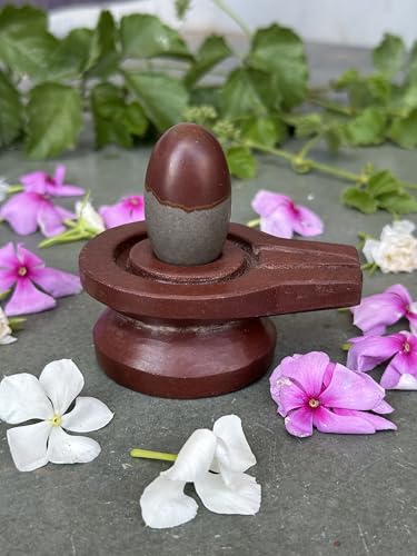 Image of Shivam VASTU AKAL 1.5 inch Original Narmadeshwar Narmada Shivling with 3 inch Narmada Stone Yoni Base Jaladhari (Mahamratunjay Shivling, Brown Damru Jaladhari)
