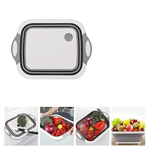 Pawsky Collapsible Cutting Board with Colander, Portable Washing Vegetables Fruits Food Grade Sink Storage Basket with Draining Plug, 3-in-1 Multi-function Foldable Kitchen Plastic Silicone Dish Tub
