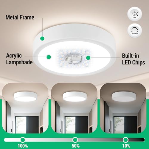 Image of 11 inch Modern LED Ceiling Light, White Flush Mount Ceiling with 5CCT 2700K-5000K, Dimmable LED Light Fixtures Ceiling Mount for Kitchen Bathroom Bedroom Hallway, 2 Packs