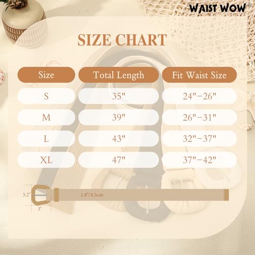 Image of Straw Woven Elastic Belt for Women Stretchy Belts for Dress Fashion Boho Waist Belt Rattan Raffia Ladies Belts