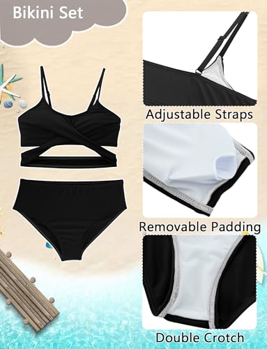 SEAUR Girls 4 Piece Bikini Set Tropical Print Swimsuit Set Summer Beach Hawaiian Swimwear Kids Bathing Suit with Cover Up Set2