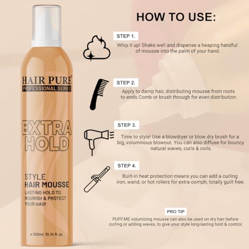 Image of Hair Pure Extra Hold Hair Mousse Long Lasting Hold with Pro-v B5 Hair Volumizer with Shine Hair Styling Mousse 300ml
