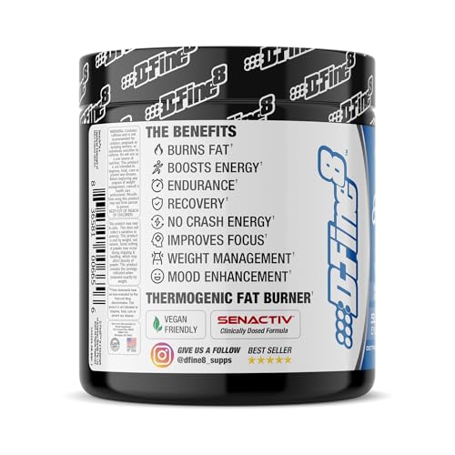 Image of Thermogenic Pre-Workout Energy Powder & Shredding Supplement, Boost Energy Mood & Focus, Sugar Free, Contains Senactiv, Endurance, 300mg Caffeine, N-Acetyl-L-Tyrosine (Bada Bing Blue Cherry)