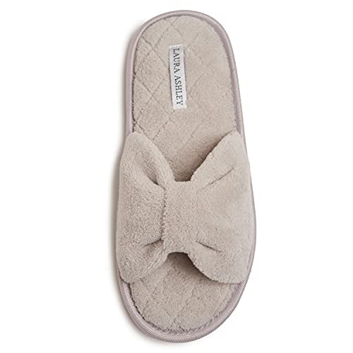 Laura Ashley Women's Micro Terry Open Toe Slippers With Bow Details | Soft And Warm House Slippers With Cushioned Insole For Ladies #TOP10