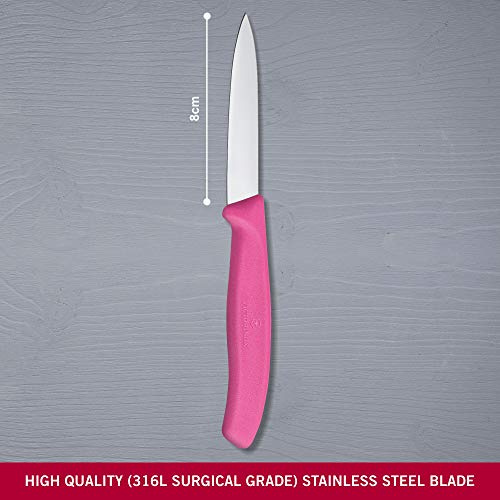Image of Victorinox Swiss Made Stainless Steel Swiss Classic Paring Knife, Straight Edge, Kitchen Tool, Kitchen Item, 8 cm, Pink, 6.7606.L115