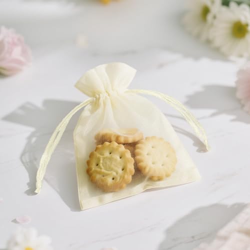 Image of joycraft Organza Bags 2.7x3.5 inch - Ivory Drawstring Gift Packaging Pouch with Breathable Mesh for Wedding Favors, Jewelry Display, Candy Bags | Reusable Craft Supplies, Small Business