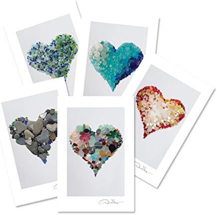 Sea Glass Hearts Postcard Variety Pack. Number 1 in the Series. 4x6, 2 of Each. Best for Birthday Cards, Thank You Notes & Invitations. Unique Christmas & Valentines Day Gifts