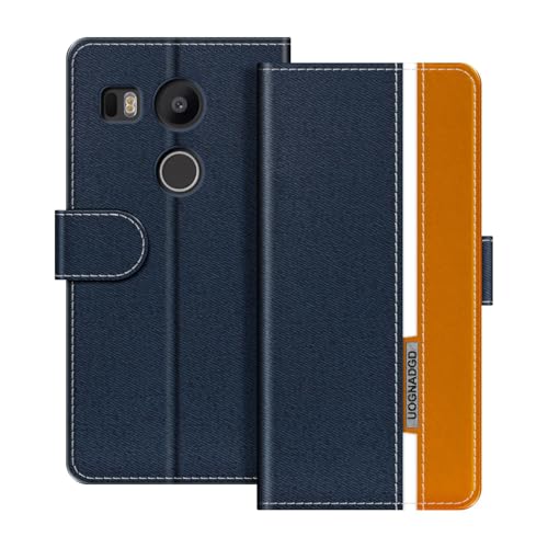 UOGNADGD Lederhülle Kompatibel mit LG Nexus 5X Klappbares Portemonnaie-Hülle mit Magnetverschluss Ständer & Kartenfächern stoßfestem Schutz (Blau)