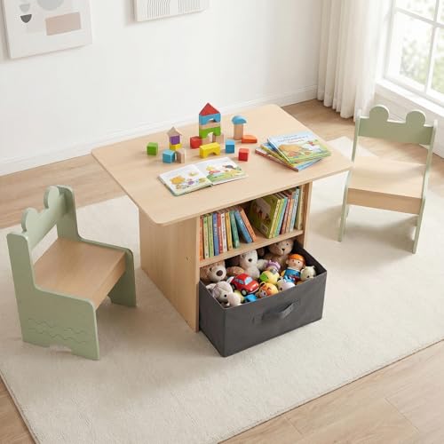 Costzon Wooden Kids Table and Chairs with Fabric Drawers