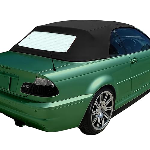 HECASA Convertible Soft Top Compatible with 2000-2006 BMW 3 Series E46 w/Clear Heated Glass Window Black Sailcloth Vinyl