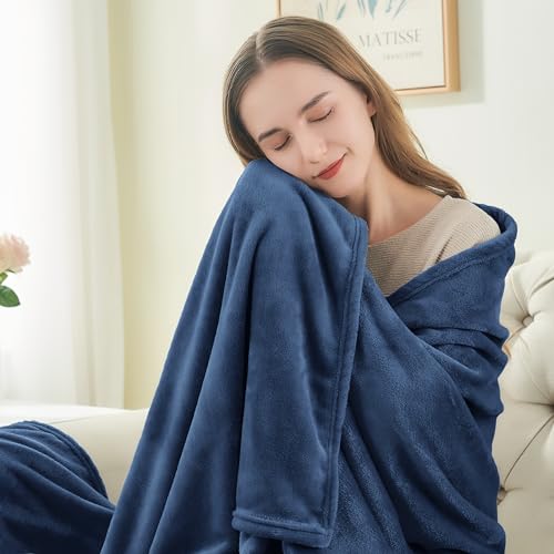 Image of BEDELITE Fleece Blankets Queen Size Navy Blue Throw Blankets for Bed, Luxury Plush Cozy Fuzzy Blanket 90x90 inches, Super Soft Warm Lightweight Throw Blanket All Seasons Suitable