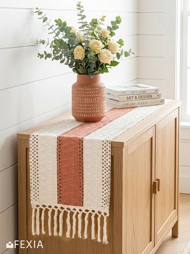 Image of FEXIA Boho Table Runner for Home Decor 12x48 Coral Farmhouse Decorations