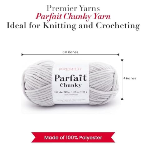 Image of Premier Yarns Parfait Chunky Chenille Yarn 3.5 Oz 6 Super Bulky Weight 3 Pack Bundle with Bella's Stitch Place Holders (Fog)