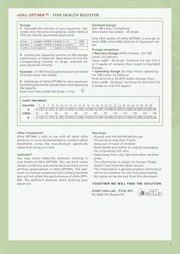 eSHA Optima - Fisch Tank Behandlung verbessert die Fisch Gesundheit, 20 Ml, 6E+1 Gramm, Aquarien-Pond-Wasserbehandlung, Aquarium, Teich – Bild 4