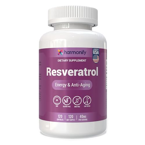HARMONIFY Resveratrol Supplement Sourced from Japanese Knotweed 120 Capsules 400 mg Equivalent 120 Day Supply Gluten Free