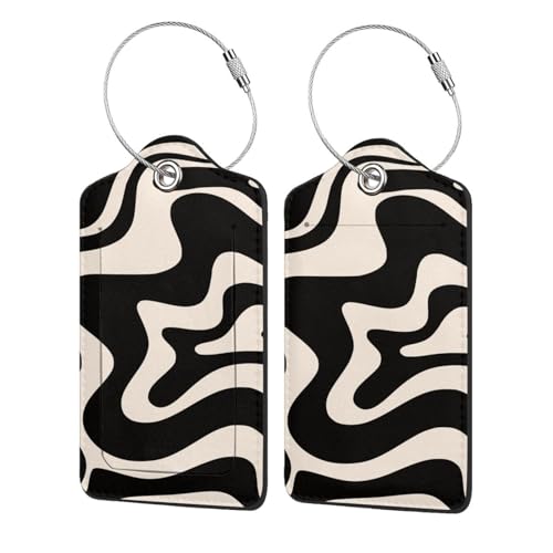 Luggage Tags - 2-Pack PU Leather with Privacy Cover & Stainless Steel Loop - ID Labels for Suitcases & Travel Bags - Beige2