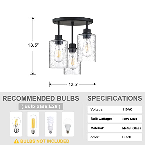 Dolaimi House 3-Light Semi Flush Mount Ceiling Light Industrial Farmhouse Chandelier Fixture Water Grain Glass with Oil Rubbed Bronze Finish for Hallway Dining Room Entryway Kitchen Cafe Bar by Dolaimi House - Used condition - Image 2