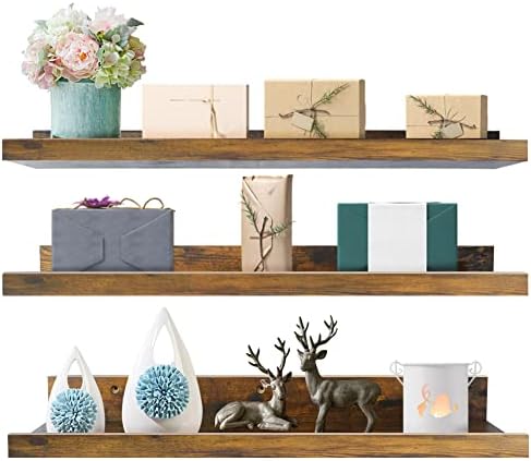 Amazon Brand - Umi Floating Shelves, 36 Inches Rustic Wall Shelf for Kitchen Bedroom Bathroom Nursery Living Room, Pack of 3