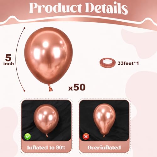Image of Togvu Rose Gold Balloons, 50Pack 5 Inch Small Mini Chrome Rose Gold Latex Party Balloons for Birthday Bridal Baby Shower Wedding Graduation Party Decorations Supplies