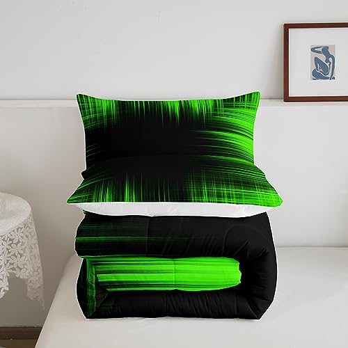Image of Abstract Green Ombre Bedding Set Full Size, Green and Black Comforter Geometric Abstract Ombre Comforter Set for Kids Toddler Geometric Artistic Smear Duvet Set Breathable Bed Set 3Pcs