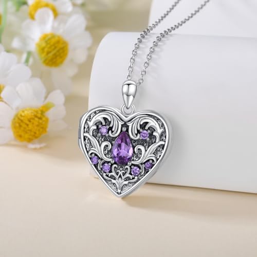Natural Gemstone Heart Locket Necklace for Women 925 Sterling Silver Locket Necklace That Holds Pictures Photo Custom Lockets Jewelry Personalized Genuine Amethyst Locket Gifts2