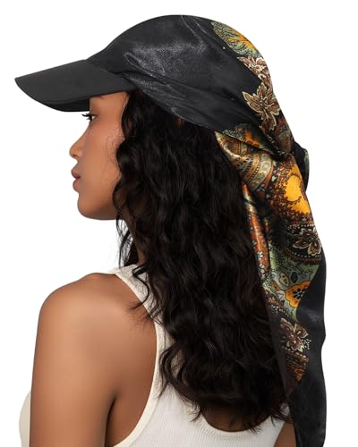 AWAYTR Women's Satin Head Scarf with Sun Visor Brim Hat Scarf with Visor Cap for Women One Piece Design