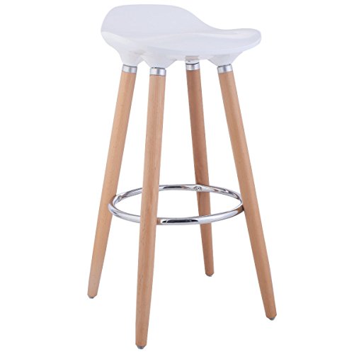 Veenshop Stool With Wooden Legs White Abs Plastic Seat Painted Modern Barstool, Strong And Durable Set Of 2 Abs Bar #TOP3