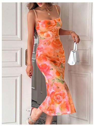 GORGLITTER Women's Floral Ruched Bodycon Midi Dress Mesh Fishtail Summer Wedding Guest Cocktail Going Out Dresses 20253