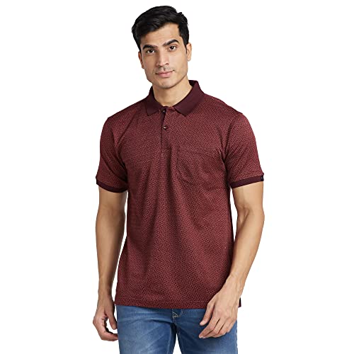Image of Raymond Men's Pure Cotton Jacquard Pattern Contemporary Fit Polo Collar Polo Neck Half Sleeve Casual T-Shirt