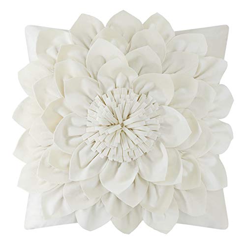Oiseauvoler 3D Flower Decorative Throw Pillow Covers Floral Pillow Shams Soft Velvet Pillowcases Home Sofa Car Bed Room Decor 18 X 18 Inches Cream White #TOP7