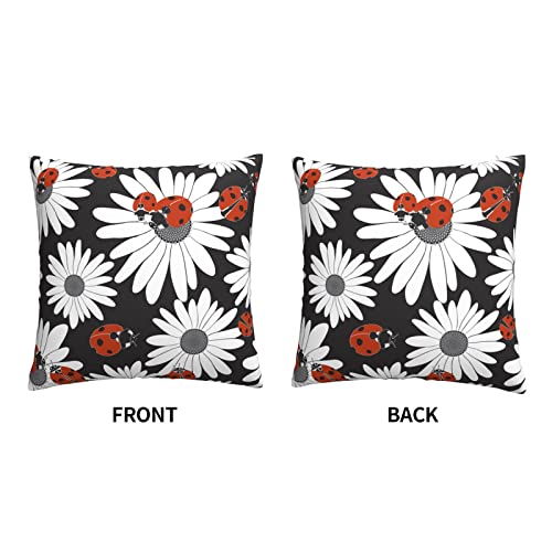 Varun Throw Pillow Covers Trendy Daisy Flowers Ladybug Design Square Pillowcase For Home Decor Sofa Car Bedroom Pillow Case 18X18Inch #TOP2