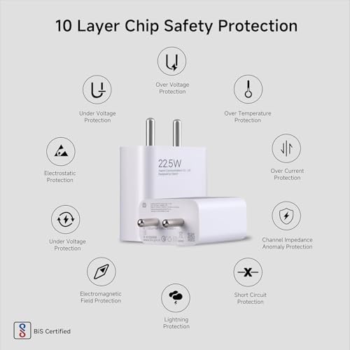 Image of 22.5W Ultra Fast Speed Charger with USB-C Cable for Xiaomi Mi Smartphones, Quick Charge 3.0 Power Adapter for Redmi Note Series, Poco, Mi, Type C Devices, Power Delivery, White