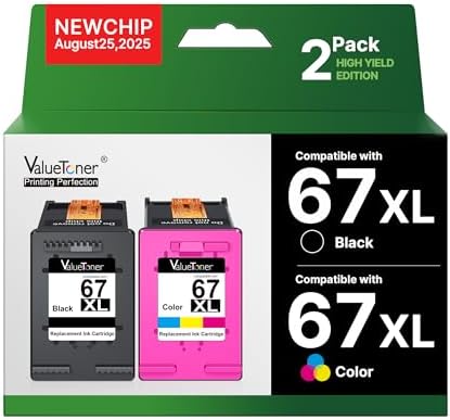 Valuetoner 67XL Ink Cartridges Replacement for HP 67 XL Ink Cartridges for HP67XL for HP Deskjet 2755e 2855e 2722e 4255e 2722 2755 4110e 4152e 4155e 2723e 1742e Envy 6455e 6052 6055 Printer (1 Pack)