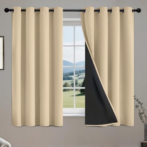 Image of COSVIYA 100% Beige Blackout Curtains for Kids Room 54 Inches Length