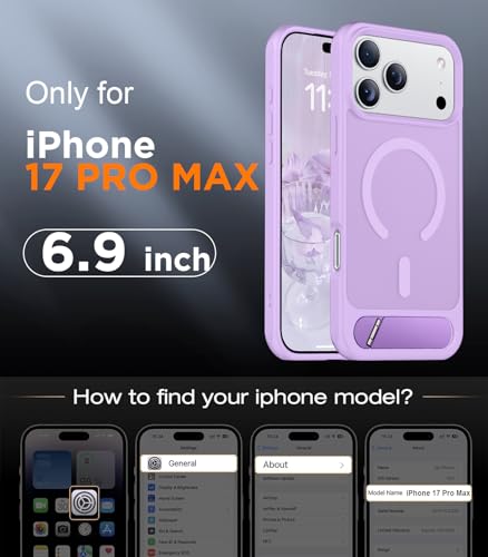 Image of Designed for iPhone 17 Pro Max Case, [Built-in Invisible Kickstand][Compatible with MagSafe][Military Grade Shockproof] Slim Translucent Matte Phone Case 6.9 inch (Light Purple)