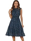 Allegra K Casual Chiffon Midi Dress for Women Halloween Sleeveless Smocked Waist Gilding Metallic Stars Party Dresses Small Dark Blue