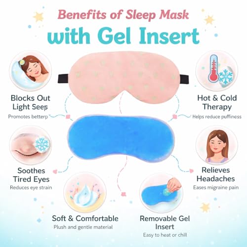 Image of Jenna Cooling Gel Sleeping Eye Mask for Relaxation and Sleep Adjustable Strap Soft Fabric Night Blind Fold for Comfort and Travel (V Heart Pink Gel)
