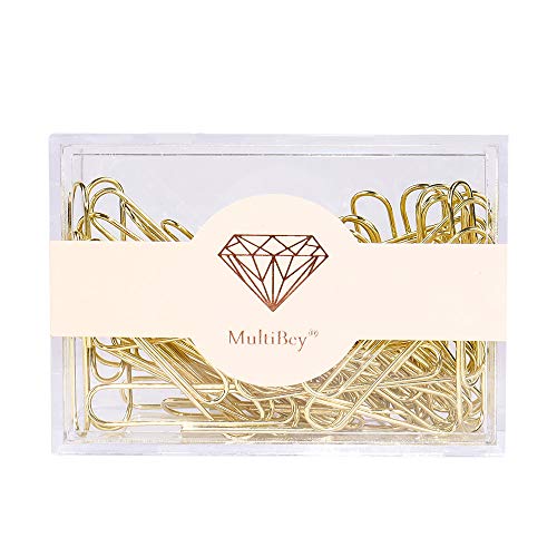 MultiBey Rose Gold Paper Clips Non-Skid Smooth Finish Steel Wire Medium Large Size 70pcs 50mm per Box (Gold, 50mm)