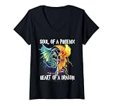 Women's Soul of Dragon Heart of A Phoenix Cute Dragons Lover Boys V-Neck T-Shirt