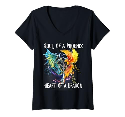 Women's Soul of Dragon Heart of A Phoenix Cute Dragons Lover Boys V-Neck T-Shirt