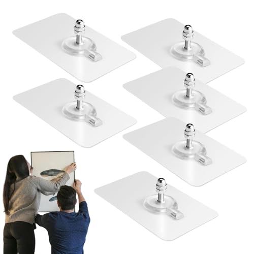 Perchas para pintura de pared sin clavos, 6 ganchos adhesivos sin taladro, sin perforar, obras de arte decorativas