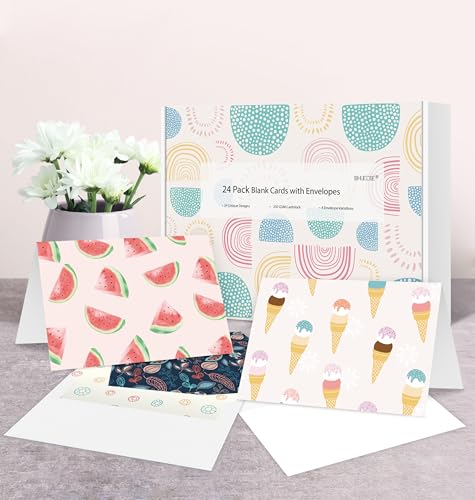24 Pack Blank Greeting Cards for All Occasions, 4\" x 6\" Boxed Greeting Note Cards with Self-adhesive Envelopes, 24 Unique Designs - No Repeats