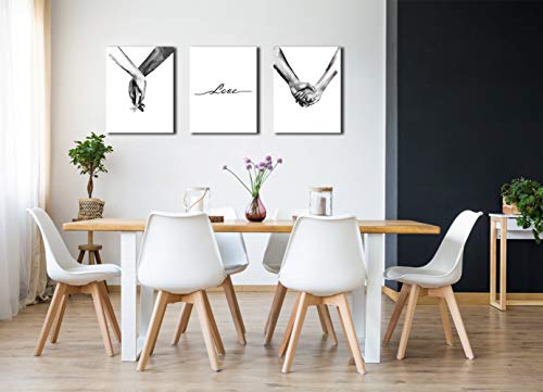 Gallery Wrapped Ready to Hang,Simplism Drawing Wall Art,Woman and Man \"Hand in Hand\" Canvas Print Poster,Love Character Black And White Artwork Decor Painting Pictures for Living Room Bedroom 12x16\"