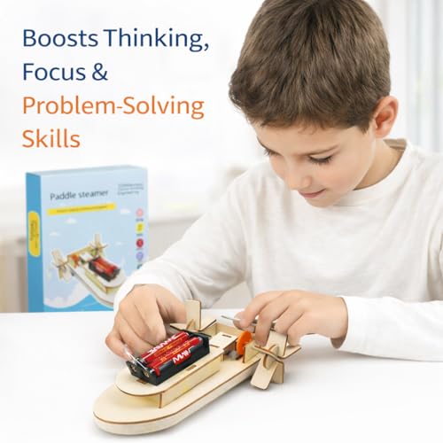 Image of DIY Paddle Steamer Boat STEM Science Kit for Kids | Wooden Educational Toy | Battery Powered Paddle Boat Model | Easy Assembly Experiment Kit | Learning Toy for Boys & Girls (8+ Years)