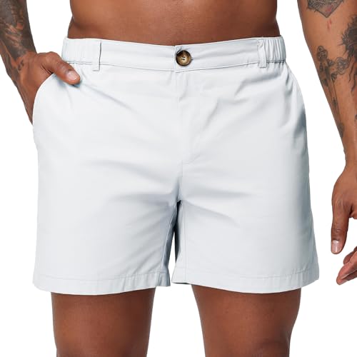 Image of Oymyakon Men's 6 Inch Shorts Casual Cotton Flat Front Chino Shorts Summer Elastic Waist Pull On Short with Pockets