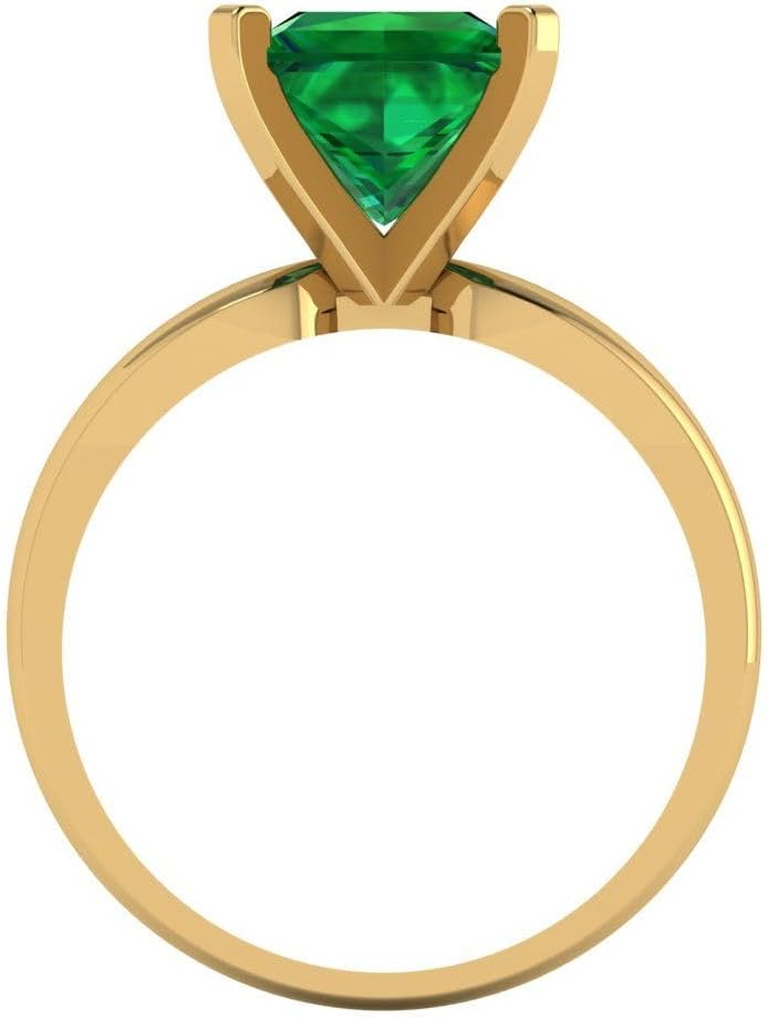 Clara Pucci 14K Solid Gold Engagement Ring for Women | 2.5 cttw Emerald Princess Cut Solitaire | Real Yellow Gold Wedding Ring