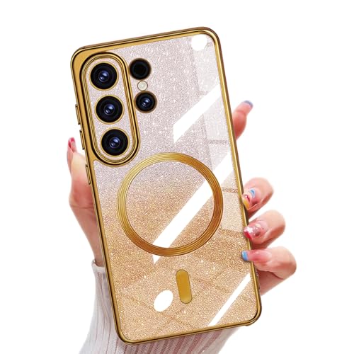 Image of Misscase for Samsung Galaxy S26 Ultra Case Compatible with MagSafe,Built-in Camera Lens Protector Full Protection Soft TPU Anti-Scratch Anti-Fingerprint Magnetic Glitter Slim Case Cover Gold