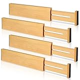 4 Pack Bamboo Drawer Dividers, Adjustable Length from 12 Inch to 17 Inch, Expandable Kitchen Drawer Organizer, Drawer Organization Separators for Clothes, Kitchen, Bedroom, Dresser, Office (Beige)