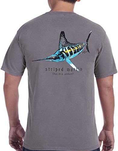 Phins Apparel Adult Striped Marlin T-Shirt on Granite