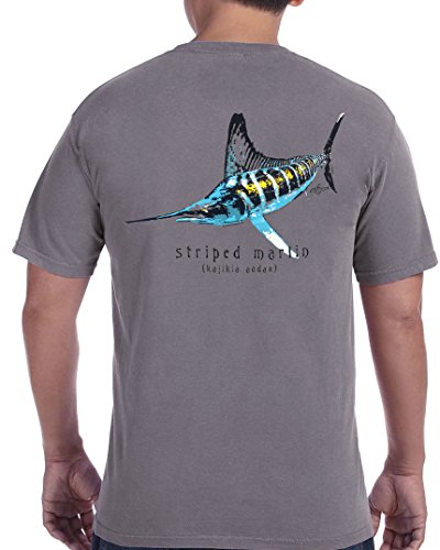 Phins Apparel Adult Striped Marlin T-Shirt on Granite